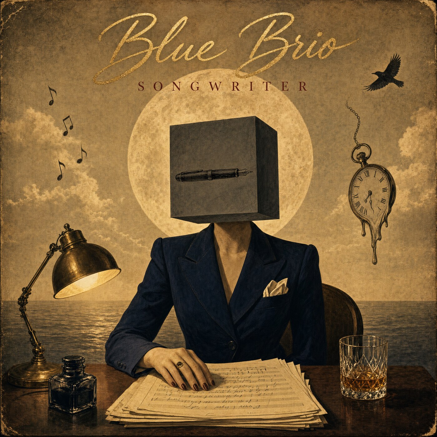 Blue Brio — songwriter at desk with sheet music